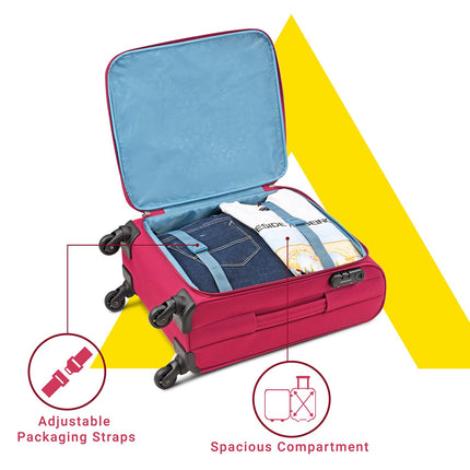 Aristocrat Cabin Oasis Plus Size Soft Luggage (55 Cm)|Spacious Polyester Trolley with 4 Spinner Wheels and Combination Lock|Dazzling Red|Unisex|5 Year Warranty 