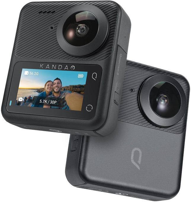 KanDao QooCam3 360° Camera with1.55 Sensor (Dual Battery Bundle) Waterproof Camera, 5.7K Wide-Angle with Lens Cover, Realtime Editing, 5X Stabilization for Sports, Outdoor, Travel 