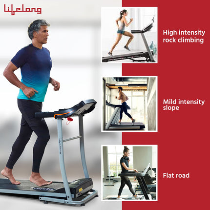 Lifelong FitPro (2.5 HP Peak) Manual Incline Motorized Treadmill for Home with 12 preset Workouts, Max Speed 12km/hr. Bluetooth Speaker|Max. User Weight 100Kg, (LLTM09) 