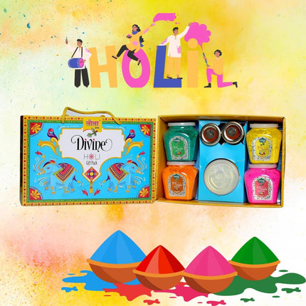 TOTA Divine Holi Gift Pack – 4 Flavours × 100g Herbal Gulal with 2 Mukwas and 1 Chandan Tika | Organic Holi Colours Powder | Gifts Hamper – Set of 4 Holi Gulal Jar + Mouth freshner + Chandan Tilak 