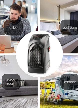 Small Electric Handy Room Heater Compact Plug-in||The Wall Outlet Space Heater 400Watts Garage Bathroom Home||Handy Air Warmer Blower Adjustable Timer Digital Display for Office/Camper