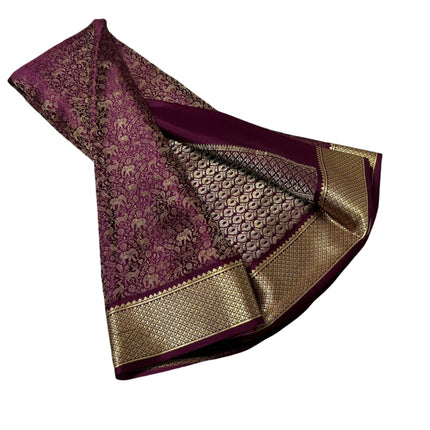 Women's Pure Brocade Mysore Silk Sarees, Zari Weaving, Rich Pallu, Jacquard Blouse, Burgandy Saree, Multicolour 