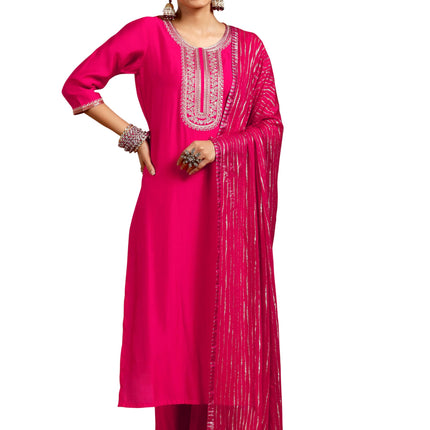 Libas Women's Silk Blend Kurta Set (GS961_Pink 
