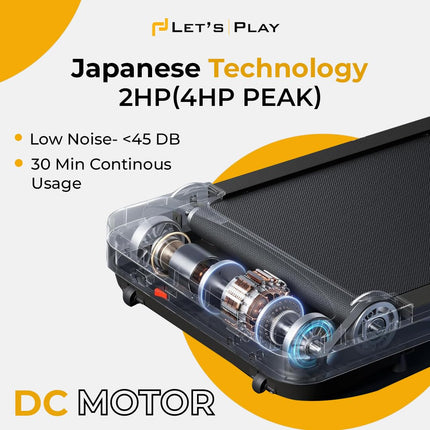 Let's Play Walking Pad Treadmill for Home Foldable 4.5HP Peak DC Motor - Foldable Under Desk Running Machine, 12km/hr Speed, 120kg Capacity (1 Year Warranty) 