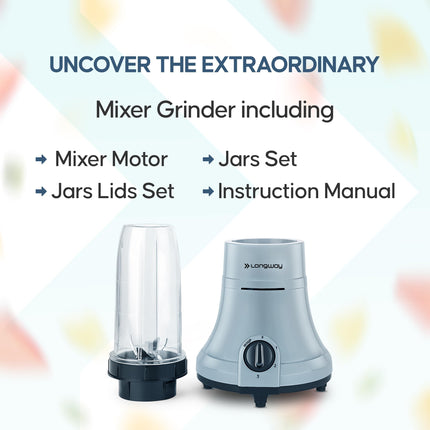 Longway Sage 500 Watt Juicer Mixer Grinder with 2 Jars for Grinding, Mixing, Juicing with Powerful Motor | 1 Year Warranty | (Gray & Black, 2 Jars) 