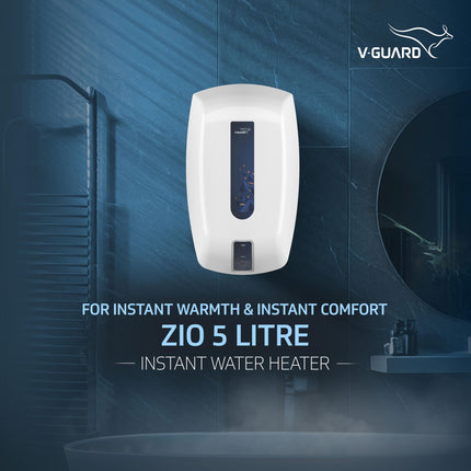 V-Guard Zio Geyser 5 Litre Instant Water Heater | Advanced Multi-Layered Safety | 3000 W Powerful Heating | Suitable For Kitchen & Bathroom | 5 Year Inner Tank Warranty by V-Guard | White-Blue 