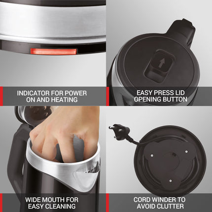 Milton Euroline Vienna Electric 1.8 Stainless Steel Electric Kettle, 1 Piece, 1.8 Litre, Black, Power Indicator, 1500 Watts, Double Walled, Auto Cut-off 