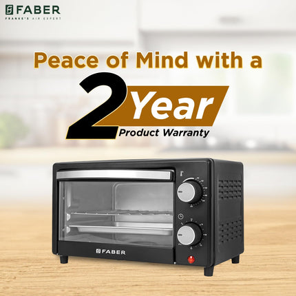 Faber 9L OTG | FOTG 9.0L Neo BK | Bake Tray, Crumb Tray, SS Wire Tray | Timer | Knob Control | Grill, Bake, Toast, Roast | 700W | Operation Indicator | 2 Year Warranty by Faber| Black 