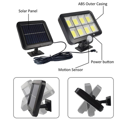 Solar Light Outdoor with Motion Sensor, Solar Light + Solar Panel Separate Design with 4m Cable for Home Garden Balcony, Waterproof 120 LED Solar Wall Light with 120° Lighting Angle Night Spotlight 
