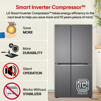 LG 650 L, 3 Star, Smart Inverter Compressor, Convertible, Door Cooling+, Frost Free Double Door Side by Side Refrigerator (GL-B257HDS3, Dazzle Steel, Express Freeze) 