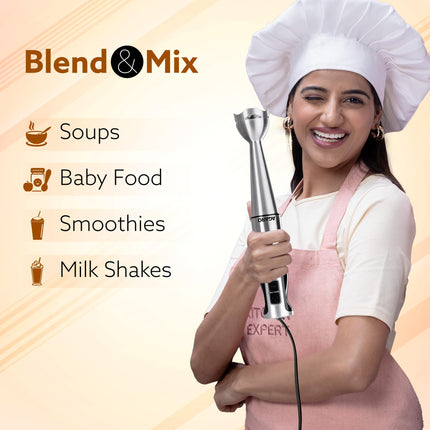 AGARO Regency Hand Blender, 600W, Variable Speed Modes & Speed Regulator, Stainless Steel Body & Blades, For Mixing, Blending. 