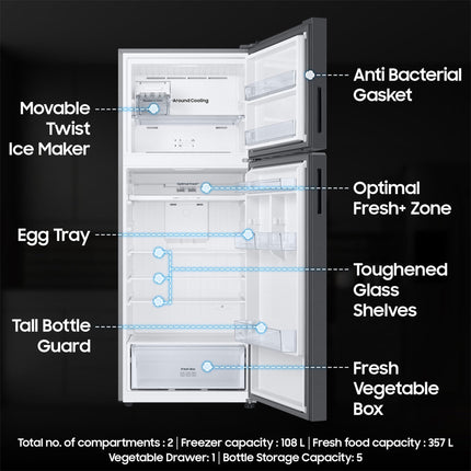Samsung 465 L, 1 Star, Optimal Fresh+, Digital Inverter, Frost Free Double Door AI Enabled Smart Refrigerator with WiFi (RT51DG682AB1TL, Black Matt) 
