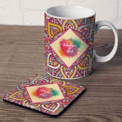 Jhingalala Khushiyon Ki Holi Printed Mug with Coaster Combo Gift Pack | Holi Gift Pack, Holi Gift Items, Holi Printed Mugs, Holi Gift for Girls, Mug and Coaster Set, Holi Gift for Friends, Holi Gifts 