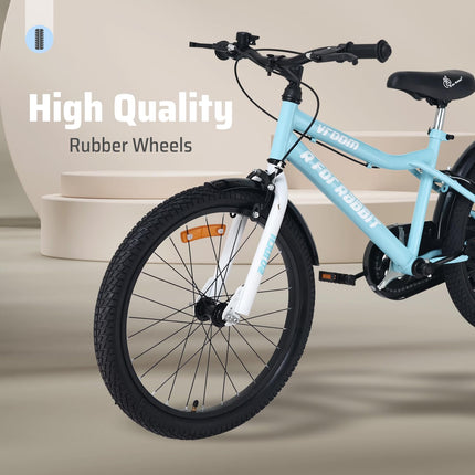 R for Rabbit Vroom Bicycle for Kids Cycle 20T Inches for 7 to 10 Years Boys & Girls with Training Wheels | 90% Installed | Upto 50 Kgs Weight Capacity (Lake Blue) 