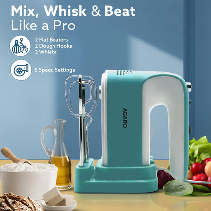 AGARO Regency Hand Mixer, Hand Mixer Blender, Detachable Beaters & Whisker/Dough Hooks, 300W, 5 Speed Settings 