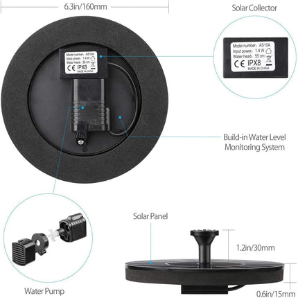 Verilux Plastic Fountain Solar Power Floating Water Pump For Pool Pond Garden And Patio Plants Round 7V 1.4W (Black) 