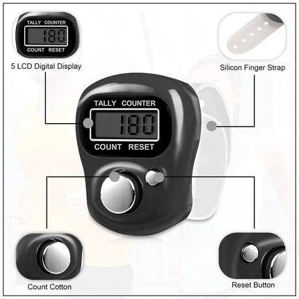 GLUN® Finger Ring Counter, Pack of 2, 4 Digit Hand Clicker Tally Counter Multicolour with Clear Visible Numbers, Useful for Various Counting Purposes 