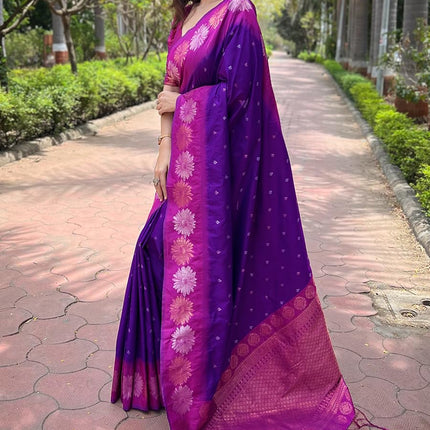 SGF11 Women's Kanjivaram Pure Soft Silk Saree With Blouse Piece (Purple) 