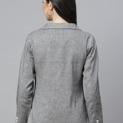 Women Grey Solid Regular Fit Single Breasted Blazer 