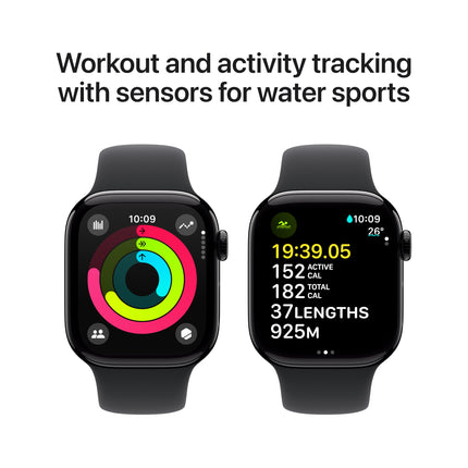 Apple Watch Series 10 [GPS 42 mm] Smartwatch with Jet Black Aluminium Case with Black Sport Band - S/M. Fitness Tracker, ECG App, Always-On Retina Display, Water Resistant 