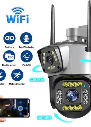 TP Plus 6MP WiFi Dual Lens Outdoor PTZ CCTV Camera 360 Degree View Night Vision