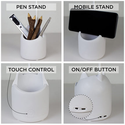 WEIRD WOLF 3 Colour Mode LED Study/Table/Desk Lamp with Pen Holder, 6 Month Warranty(Plastic, White, Pack of 1) 