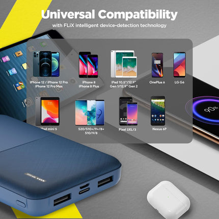 FLiX(Beetel) New Launch PowerXtreme 10,000mAh 12W Slim Power Bank,USB C/Micro USB Input,Dual USB A Output,Compatible with iPhone (Type A to Lightning), Samsung, Google Pixel, Oneplus(Cobalt Blue-P10)