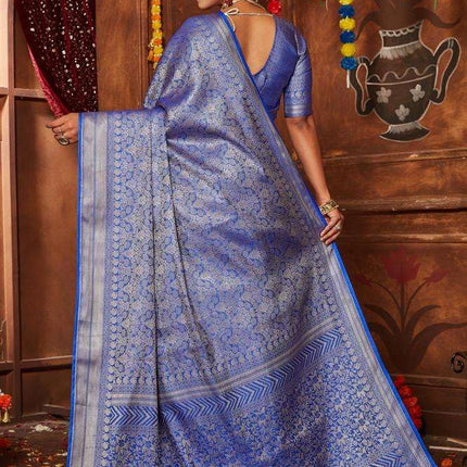 Kanjivaram Women's Pure Silk Brocade Mysore Silk sarees Banarasi Silk Jacquard Zari Work With Unstitched brocket blouse with borders-016 (Lavender) 