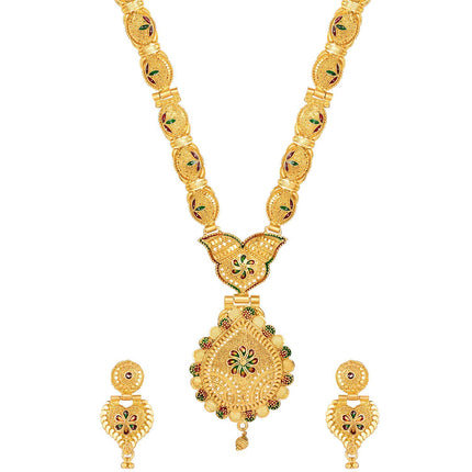Shining Diva Fashion Latest Long Design Necklace Set For Women Traditional One Gram Gold Plated Jewellery Set for Women (Golden) (11503s) 