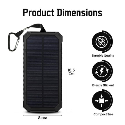 HACER 10000mAh Camping Solar Power Bank Built-in COB Flashlight Portable Charging Device with LED Indicators 2 USB Output Ports & USB-A to Micro-USB Cable for Climbing Hiking and Trekking (1Pc) 