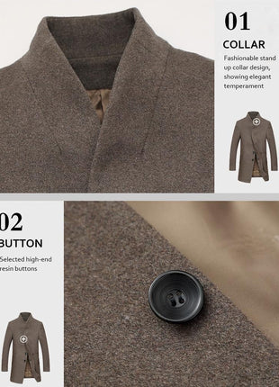 Lavnis Mens Wool Blend Trench Coat Slim Fit Overcoat Gray