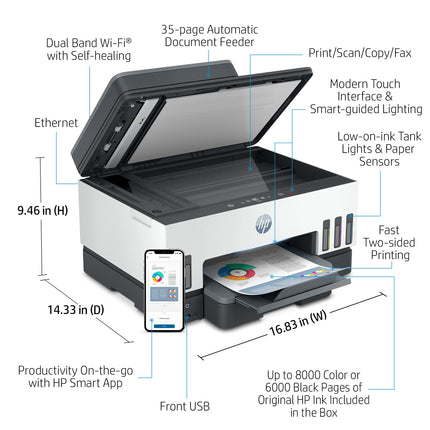 HP Smart Tank 790 All-in-One Auto Duplex WiFi Colour Printer with ADF and FAX, Print, Scan & Cope for Office with ADF and FAX 