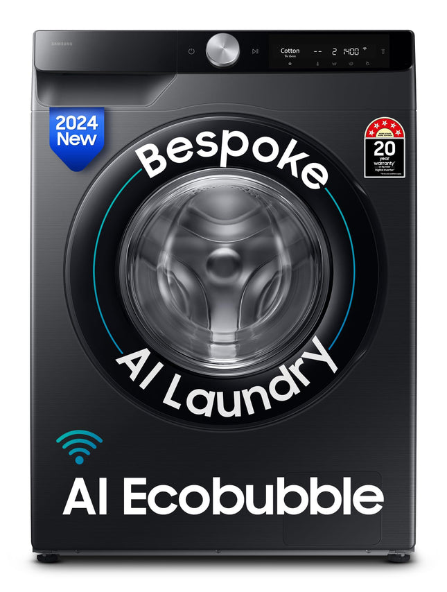 Samsung 12 kg, 5 Star, AI Control, Super Speed, Wi-Fi, Hygiene Steam with Inbuilt Heater, Digital Inverter, Fully-Automatic Front Load Washing Machine (WW12DG6B24ABTL, Black) 