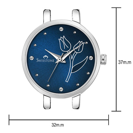 SWISSTONE Analog Stainless Steel Silver Plated Women's Watch (Blue Dial Silver Colored Strap). 