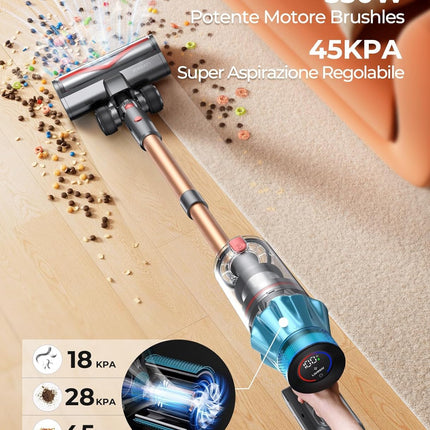 Laresar Ultra 7 Cordless Vacuum Cleaner 550W/45Kpa Stick Vacuum Cleaner with Touch Screen, Up to 60 Mins Runtime, Lightweight Handheld Vacuums for Hardwood Floor Carpet Car Pet Hair, Black 