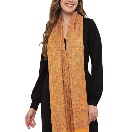 Pashtush Women's Jamawar Reversible Shawl, Mustard