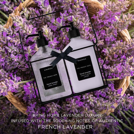 Kimirica Gift Set For Boyfriend,Girlfriend,Husband & Wife French Note Hand Wash Hand Lotion Duo set with Metal Caddy| Lavender luxury Gift Set for Women & Men | (270mlx2) 