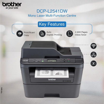 Brother DCP-L2541DW Auto Duplex Laser Printer With 30 PPM Print Speed, Multifunction Print Scan Copy, Automatic Document Feeder, 2 in 1 ID Copy Button, (WIFI, WIFI Direct, LAN, USB), Free Installation 