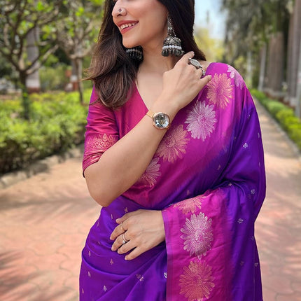 SGF11 Women's Kanjivaram Pure Soft Silk Saree With Blouse Piece (Purple) 