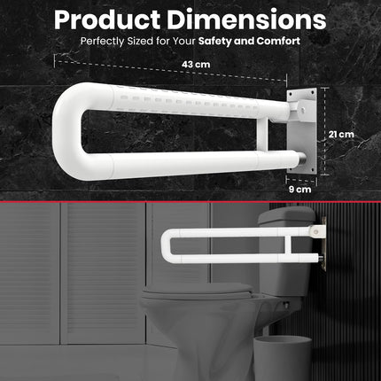 AGEasy (Max Group) Stainless Steel Flip-Up Grab Bar with Anti-Slip Nylon Grip -17 inches, Ideal for Shower, Toilet & Bedside | Space Saving Design - Safety Bar for Elderly, Handicap & Pregnancy 