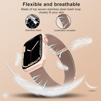 VEMIGON Compatible for Apple Watch Band Series 10 42mm, Series 9/8/7/6/5/4/3/2/1/SE 41mm 40mm 38mm, Stainless Steel Mesh Loop Magnetic Clasp Replacement Strap for iWatch(Watch Not Included) Rose Gold 