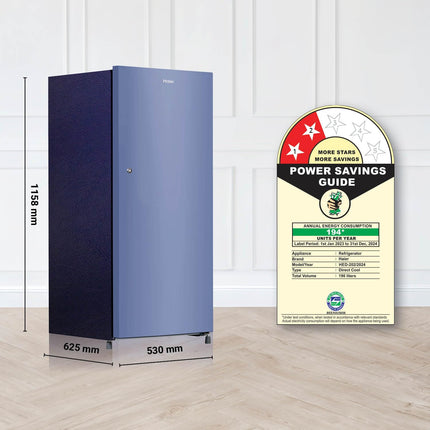 Haier 190L 2-Star Direct Cool Single Door Refrigerator (HED-202RB-P, Radish Blue, 2024 Model) 