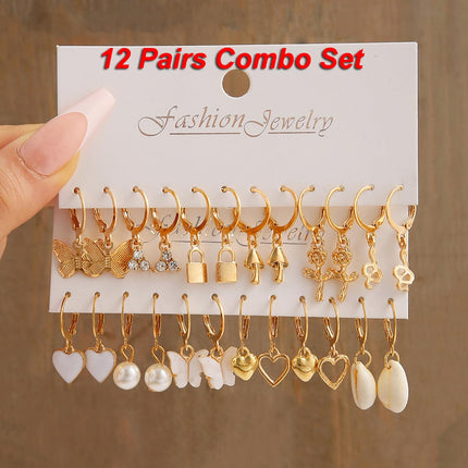 Shining Diva Fashion 12 Pairs Combo Set Latest Stylish Drop Earrings for Women and Girls (15859er)