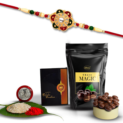 DeoDap Rakhi For Brother Set Of 1 with Silver Color Pooja Coin, Rakhi With Greeting Card, Rakhi For Kids, Brother And Bhabhi, Rakhi With Chocolate, Sweets, Rakhi With Gift, Rakhi Combo (K1_531_SP) 