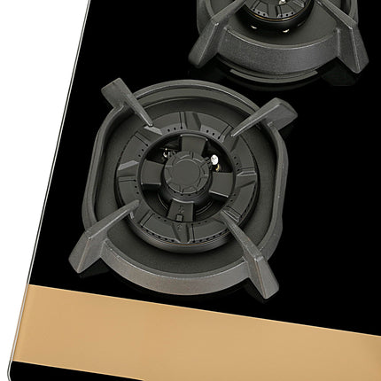 Faber 70cm 4Burner Gas Hob | Flame Failure Device | Cast Iron Pan Support | Metal Knobs | Dual Flame Burner | 8mm Toughened Black Glass | Versatile Hob/Cooktop | Hob Utopia Pro HT 704 BR CI 