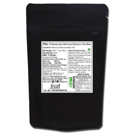 The Tea Trove Japanese Matcha Green Tea Bags-40 Eco-Friendly Matcha Tea + Sencha Green Tea Bag In Resealable Pouch,0.06 Kg