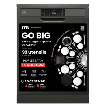 IFB 16 Place Setting Dishwasher with Ion Technology, Auto Programs, (Neptune VX16, 70 Degree Hot Water Wash, Hygienic Steam Drying, with Extra Third Rack, Inox Grey) 