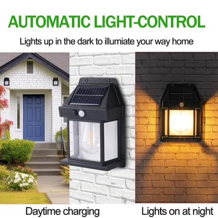 FIND STUFF Solar Wall Lights Outdoor,Wireless Dusk to Dawn Porch Lights Fixture,Solar Wall Lantern with 3 Modes & Motion Sensor Waterproof Exterior Lighting with Clear Panel for Entryway Outdoor 