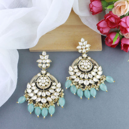I Jewels Gold Plated Traditional Handcrafted Pearl Kundan Beaded Earrings for Women (E3020) 
