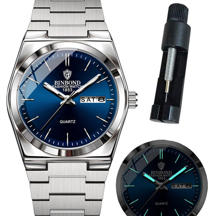 BINBOND Women's Watches Blue Dial with Date Stylish Dress Stainless Steel Analog Quartz Luxury Elegant Ladies Wrist Watch for Girls&Miss Waterproof Luminous 